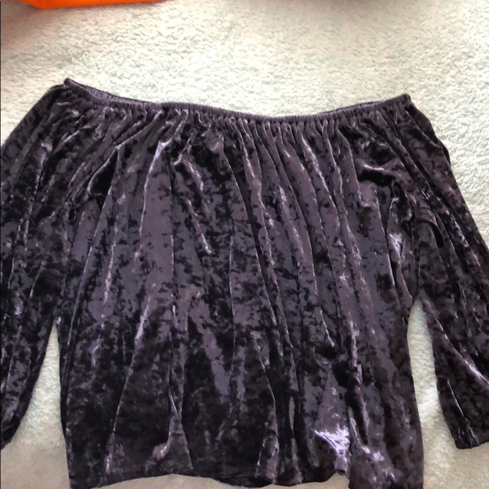 Off the shoulder crushed velvet blouse